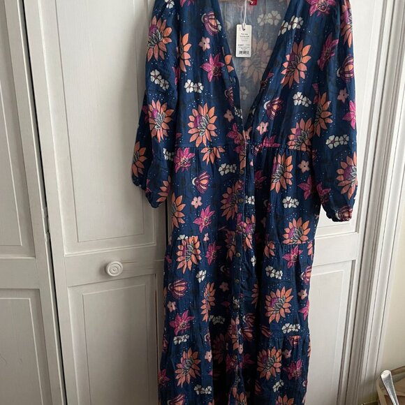 NWT Marine Layer Willow Midi Dress Blue Floral Size Large - Picture 2 of 9